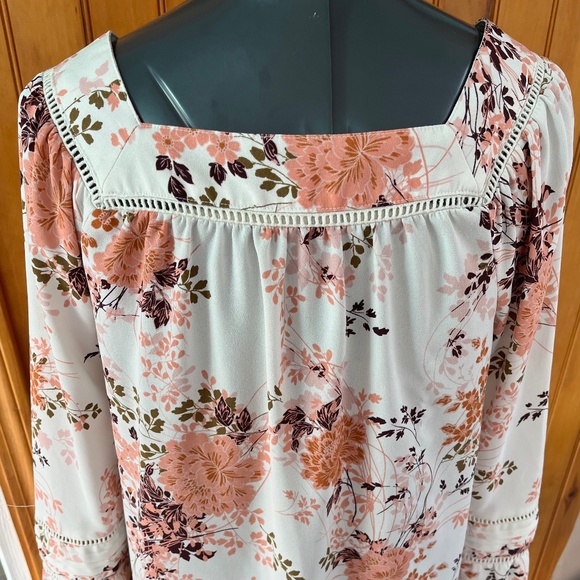 Lauren Conrad Floral Peasant Blouse Square Neck Top Medium - Picture 2 of 6